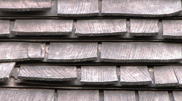 Close view of cedar shake roofing